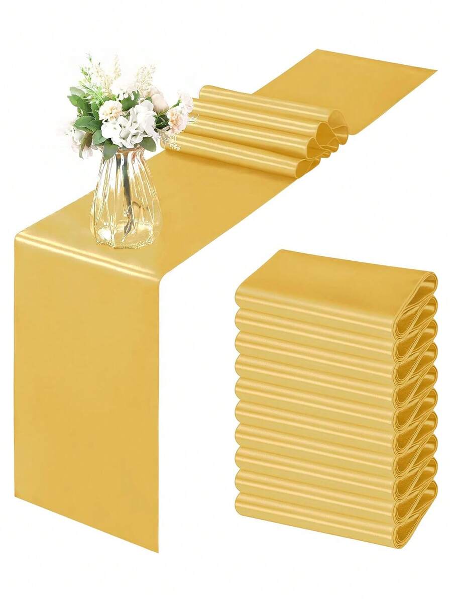 2/4/6/12/24pcs Satin Table Runner 11 X 108 Inch Gold Long Wedding Satin Silk Table Runner For Wedding Banquet Graduations Birthday Party Decoration