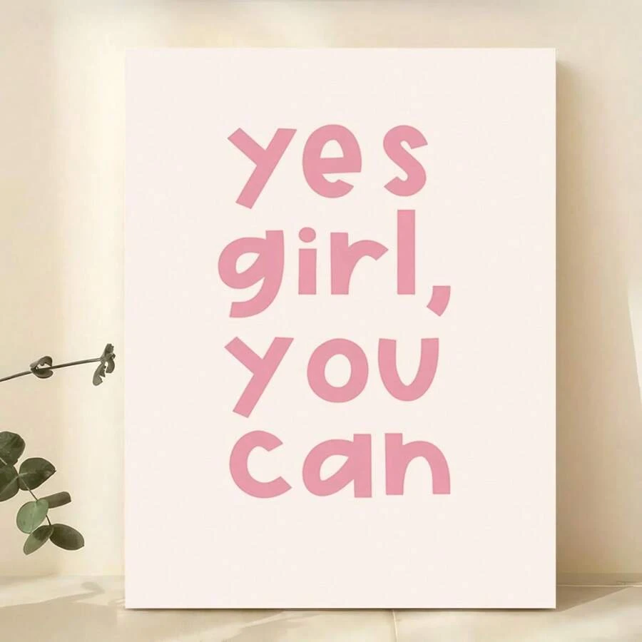 1pc Retro Motivational Quote Empowering 'Yes Girl, You Can' Wall Art Poster Living Room Bar Cafe Bedroom Office Home Decorative Canvas Painting Optional Frame Room Decor Bedroom Decor Wall Decor
