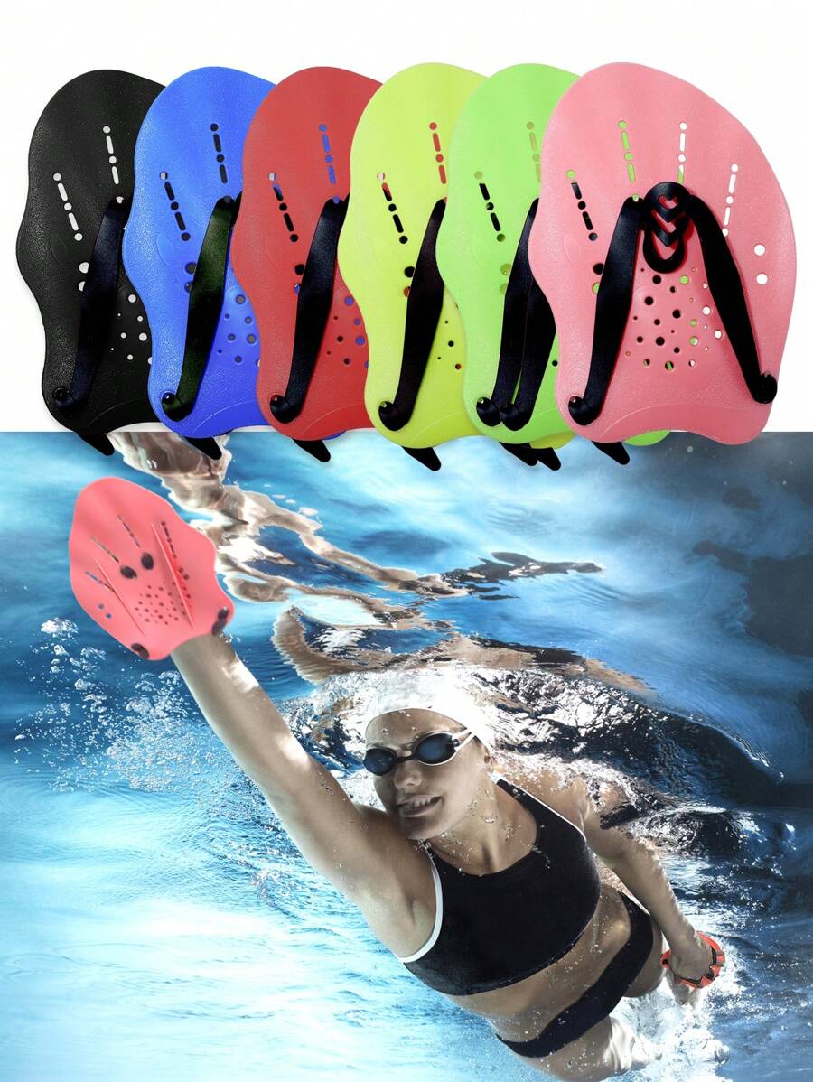 1 Pair Unisex Swim Training Hand Paddles, Adjustable Silicone Straps Swimming Training Hand Flippers, Snorkeling Diving Gloves, Fins, Sports Silicone Palm Accelerated Water Paddle Equipment, Beach Essentials, Beach Accessories, Pool Float