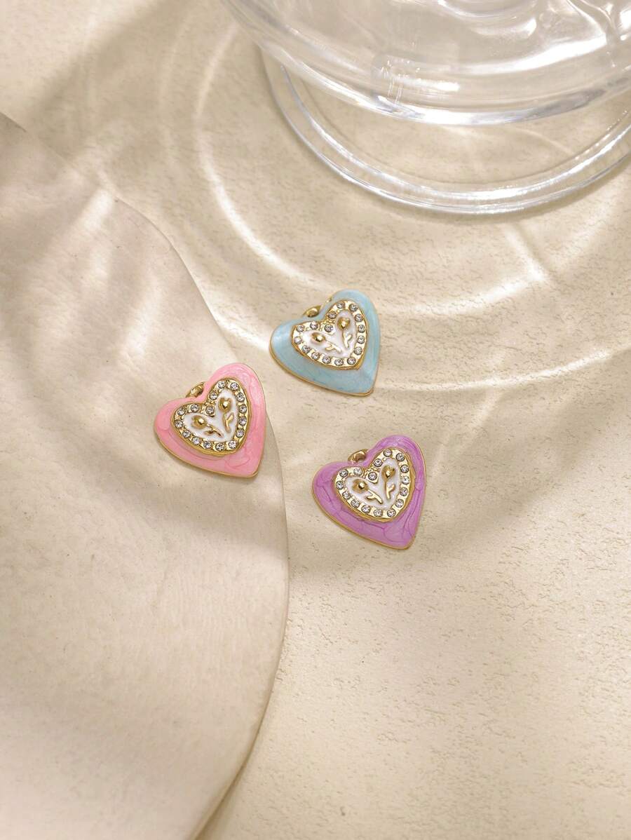 1pc/Pack 304 Stainless Steel Crystal Studded Oil Drop Heart Shaped Charm Pendant For Necklace, Bracelet & Jewelry
