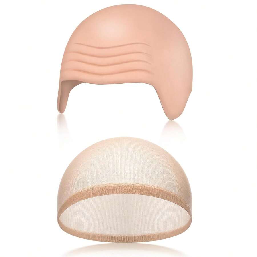 2pcs Bald Cap Makeup Latex Bald Wig Cap For Men & Women, Solid Brown Color, Suitable For Role Play, All Season Costume For Halloween