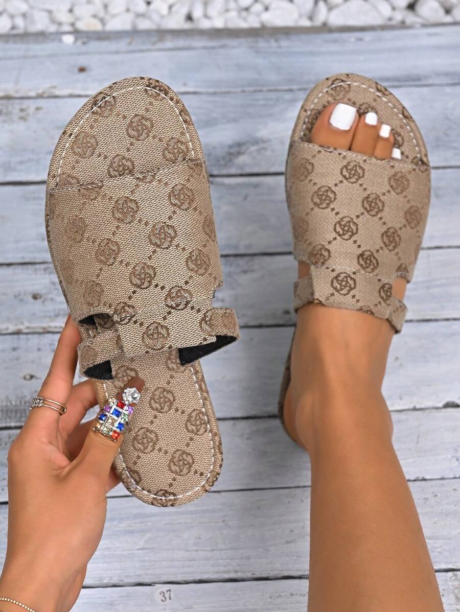 Sandalias tipo slip-on para mujer, sandalias planas de verano de punta abierta, sandalias tipo slide ligeras
