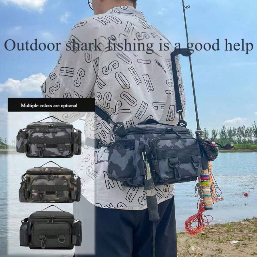 1 pieza Bolsa de pesca impermeable con múltiples compartimentos con patrones camuflaje y geométricos - Opciones de unicolor, cierre con cremallera, correa para el hombro. Ideal para almacenamiento de equipo de senderismo, camping y pesca al aire libre.