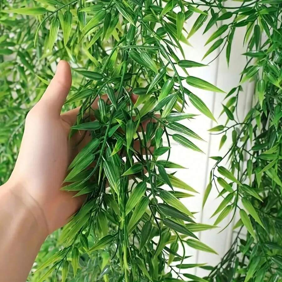Guirnalda de hojas de bambú artificial - aspecto natural, follaje colgante sin plumas para decoración del hogar y comercial
