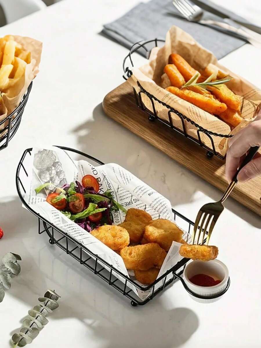 1 pieza Cesta de freír de acero inoxidable - Cesta multiusos para servir alimentos como aperitivos - Accesorio duradero de cocina para el hogar, restaurantes, tiendas de comida rápida, y suministros escolares