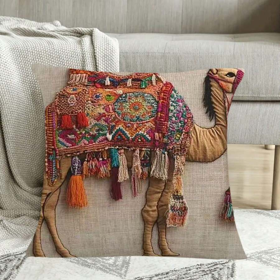 1 capa de almofada curta de pelúcia vintage de alta qualidade com estampa de camelo do deserto, estilo moderno, impressão frente e verso, 45,7 cm x 45,7 cm - ideal para sofá, sala de estar, quarto, assento de carro, decoração de casa, fecho de zíper, lavável à máquina, almofada decorativa