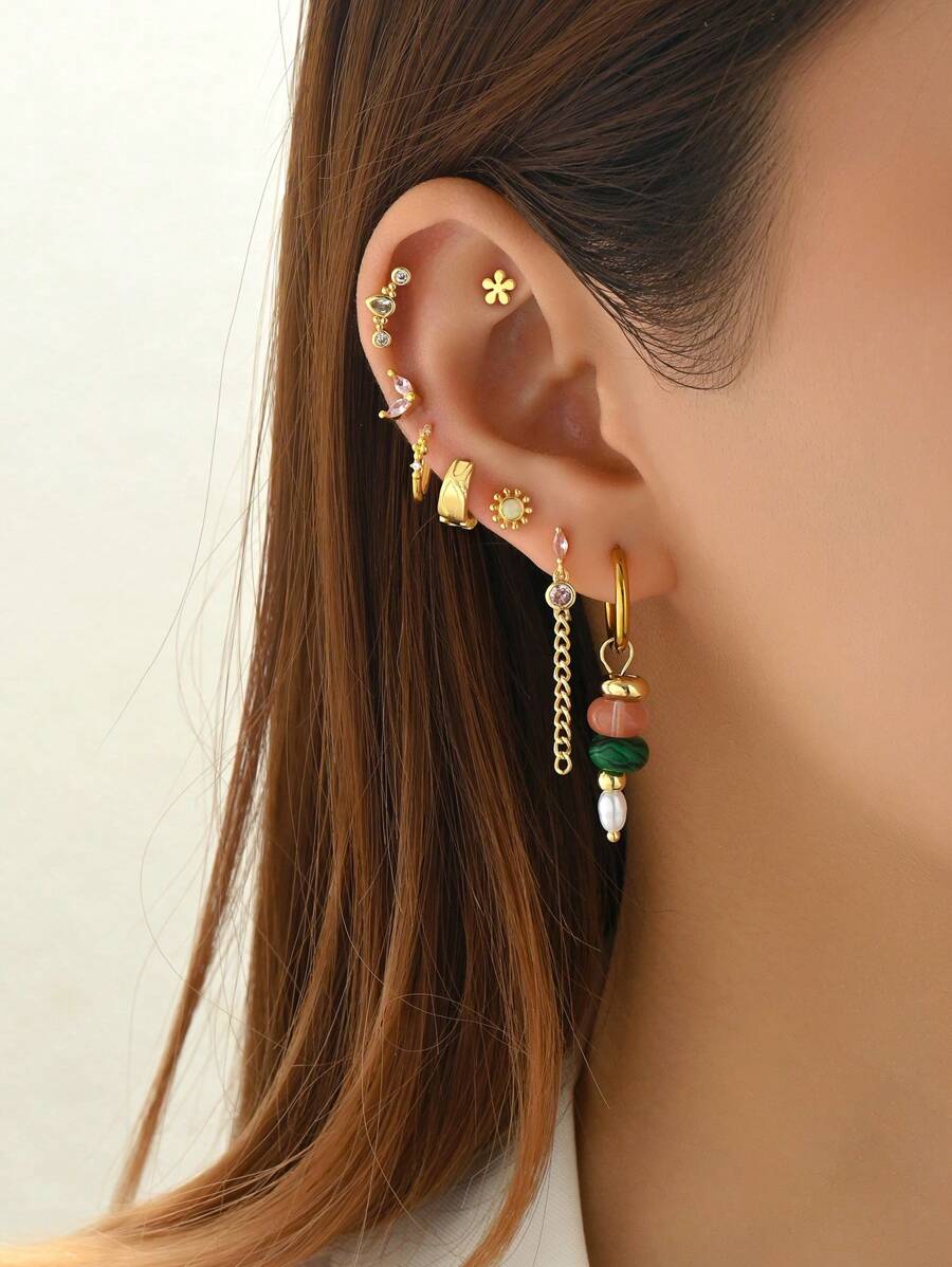 Set de 8 piezas de aretes de tuerca minimalistas de circonita de colores, juego de aretes elegantes adecuados para citas, fiestas y uso diario de mujeres