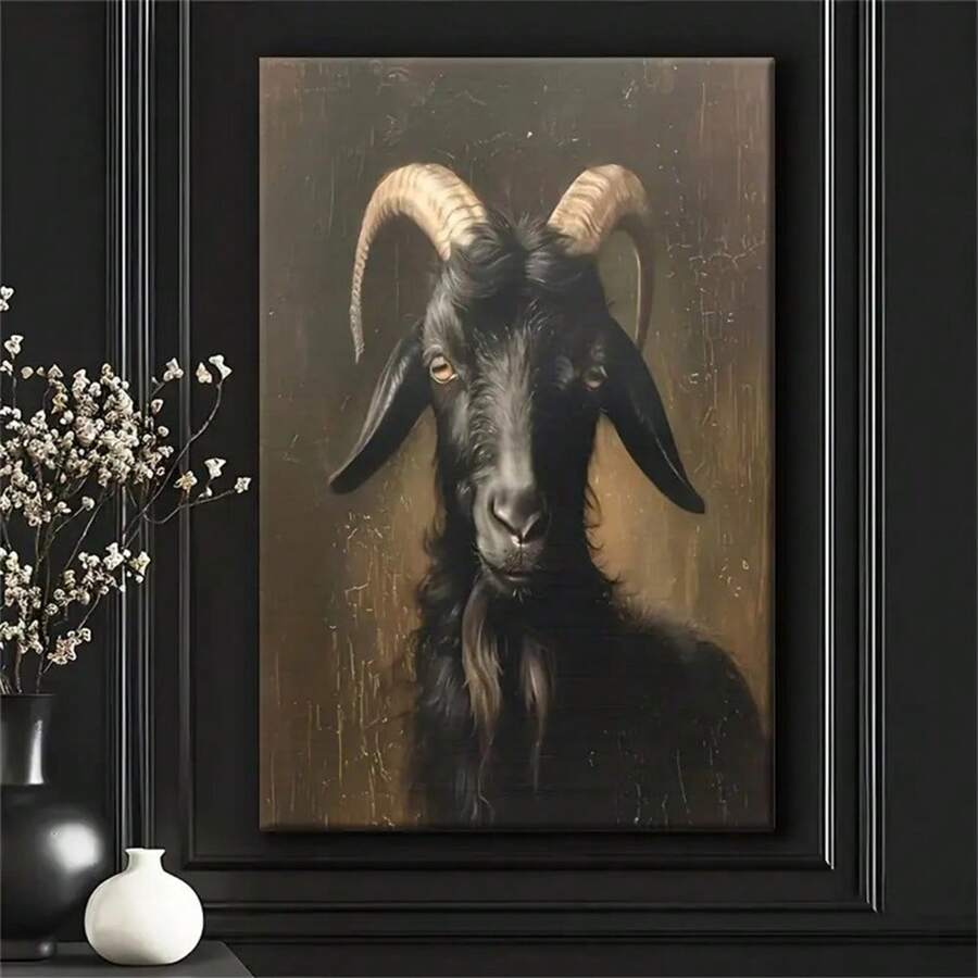 1pc Poster Canvas Painting Wall Sticker Print Modern Art Painting, Perfect For Room Decoration Black Phillip Goat Art, Dark Academia, Halloween Decoration, Victorian Gothic Decor,No Frame