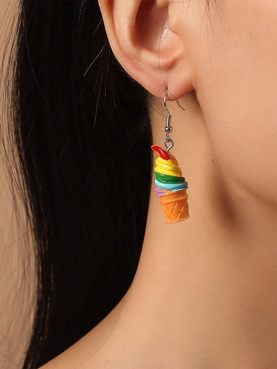 1 par de brincos coloridos e engraçados exclusivos em formato de cone de sorvete