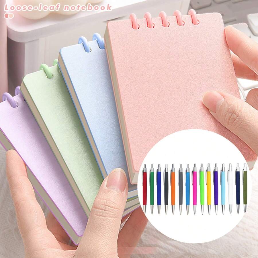 1 Set di Taccuini Tono Spento + 1 Custodia per Penna, Copertina in PVC, Impermeabile e Durevole, 80 Pagine Spesse per Taccuino, Design di Pagine Interne Sostituibili, Mini Taccuino di Alta Qualità, Taccuino Tascabile, Blocco Note Portatile per Uso Quotidiano