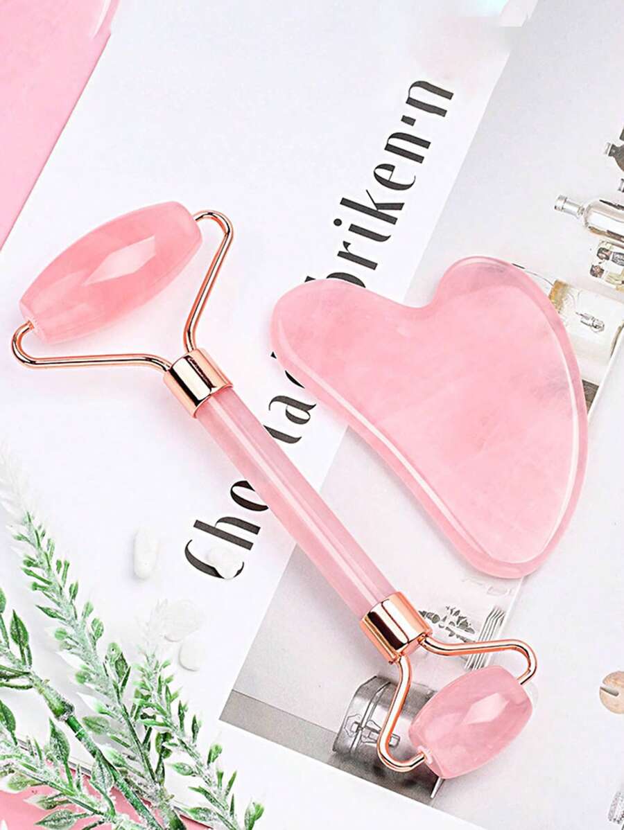 3pcs/2pcs/1pc Set Pink Gua Sha Facial Massage Tool, Full Body Meridian Gua Sha Massage Roller, Facial Beauty Lift Massage Tool