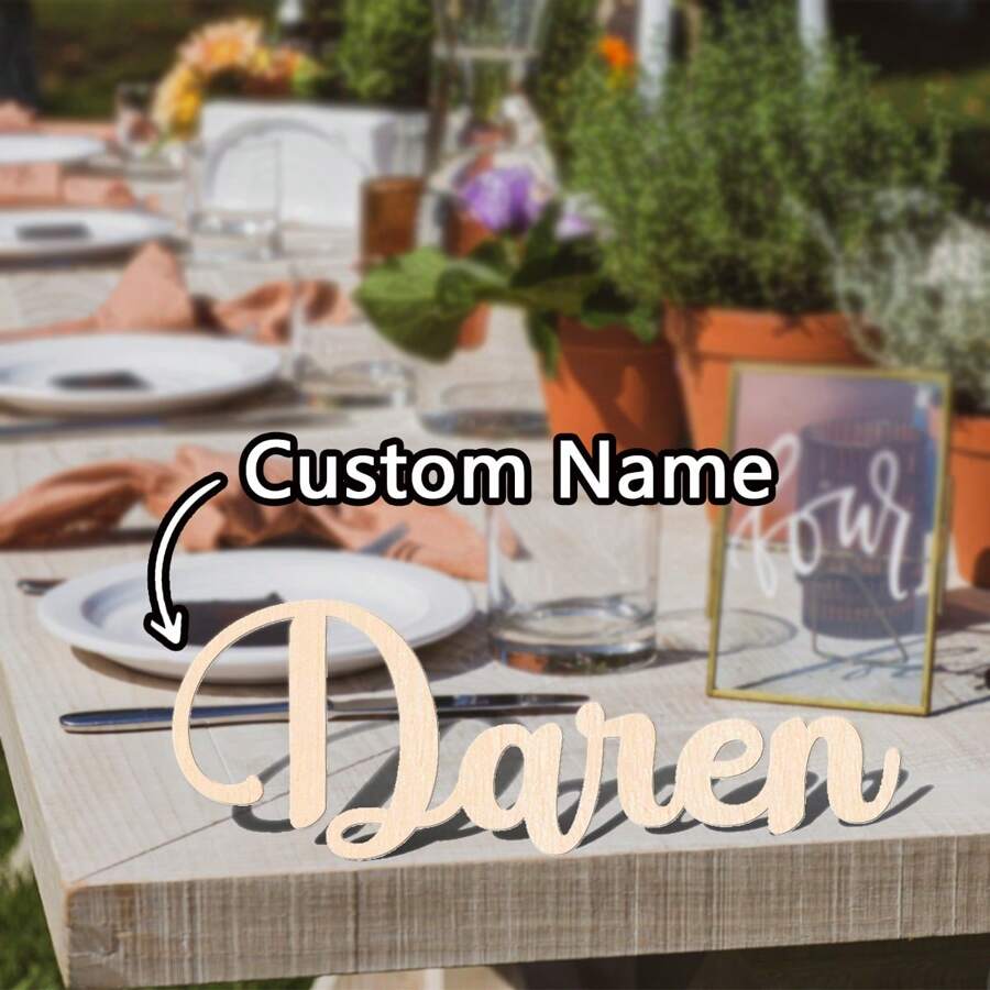 1Pc Custom Name Tag,Seat Cards And Gift Labels For Table Decoration,Wooden Name Tag, Multiple Font Style Options