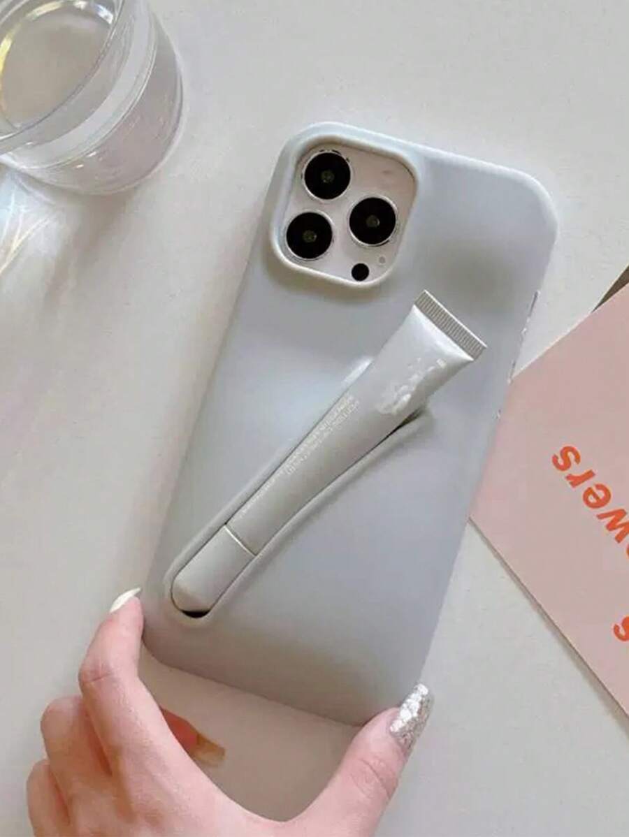 1 pieza Funda de teléfono protectora de silicona minimalista y de unicolor para 16/15/14/13 Pro Max/12, con soporte para lápiz labial (lápiz labial no incluido)