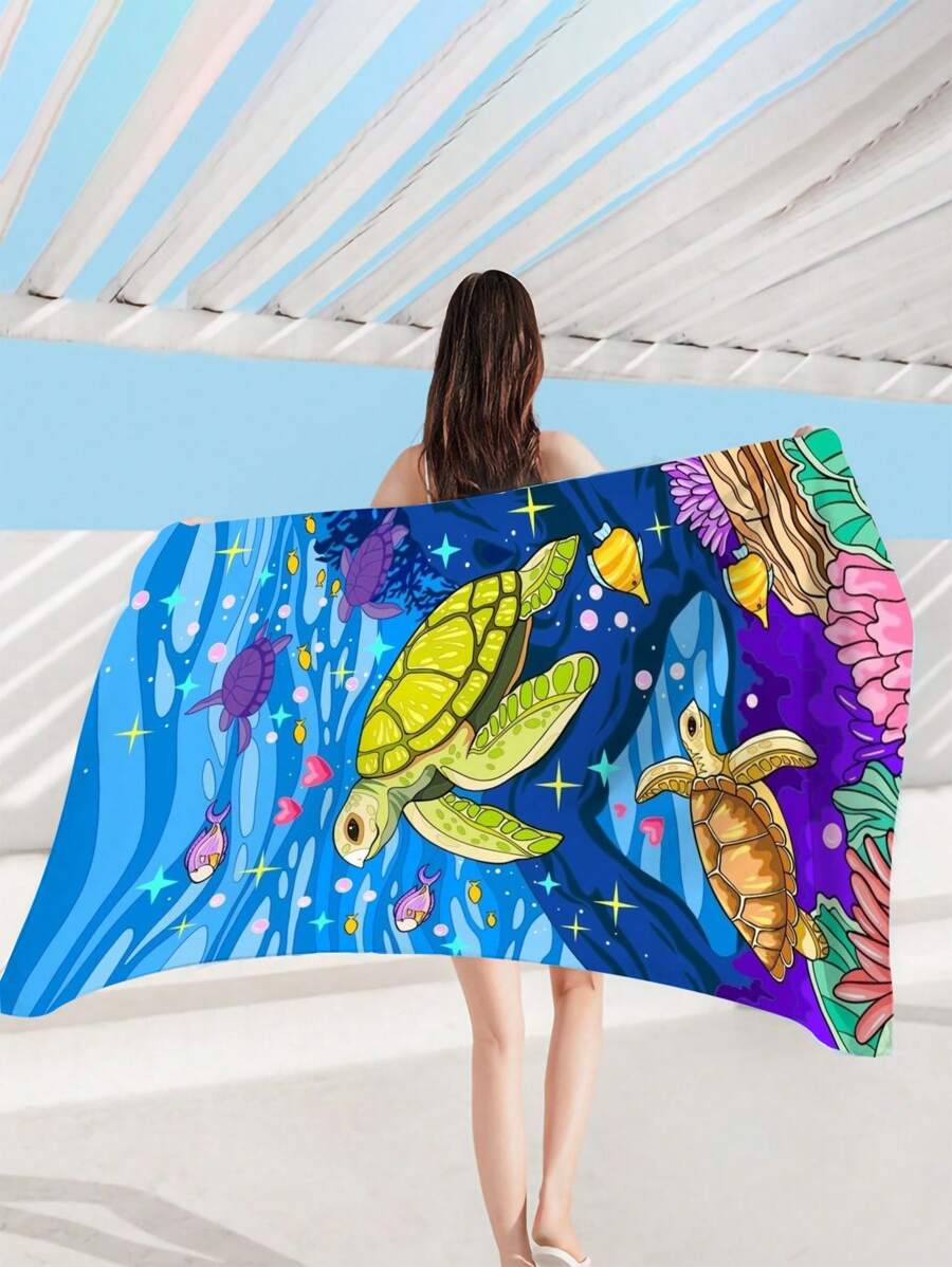 1 Pc Retro Printed Beach Towel, Versatile For Home, Swimming, Camping, Beach Vacation