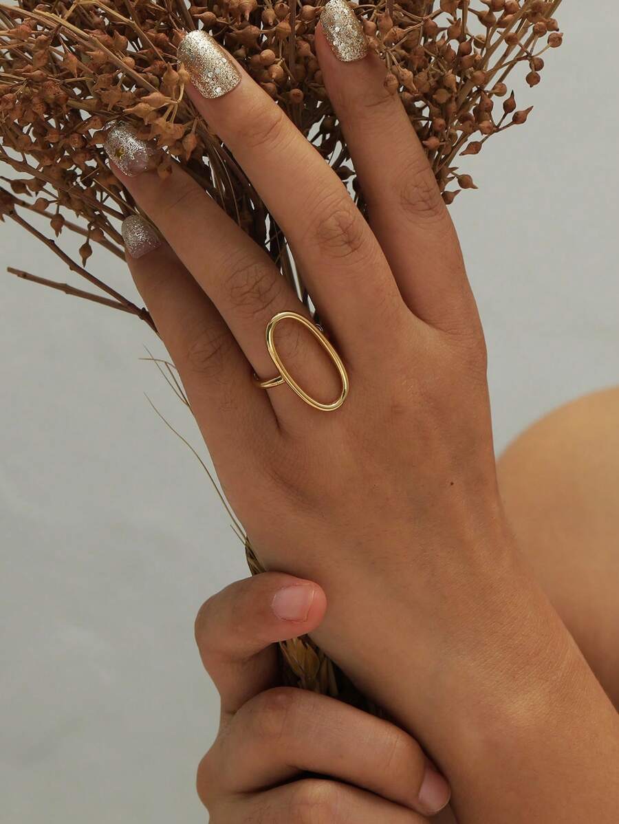 1 pieza Anillo abierto ovalado minimalista chapado en oro de 18K, adecuado para uso diario