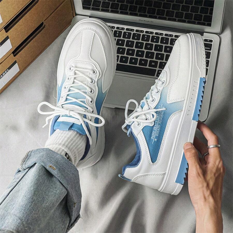 Atmungsaktive, rutschfeste Freizeit-Sneakers aus PU-Leder für Herren, stoßdämpfende und federnde Sohle, Low-Top-Schnürschuhe, für den Alltag, Reisen im Freien, Wandern, Freizeit