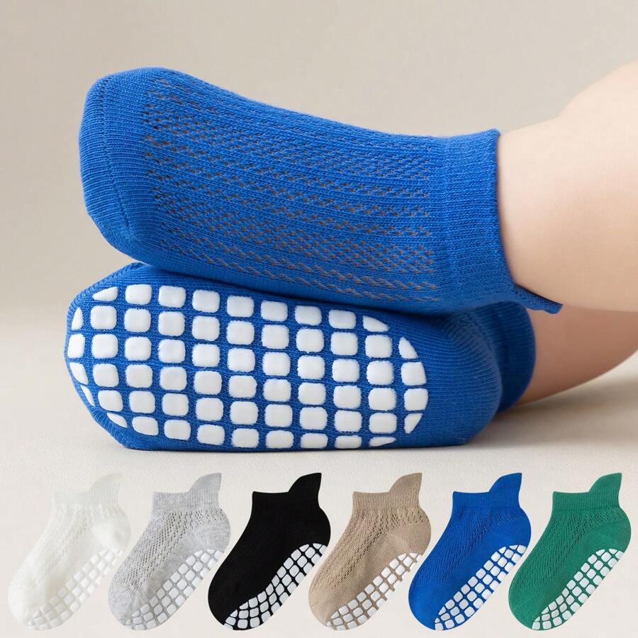 6 Pairs Baby/Toddler Anti-Slip Bottom Socks, Breathable Mesh Top Sports Socks, Seamless Toe Design For Walking