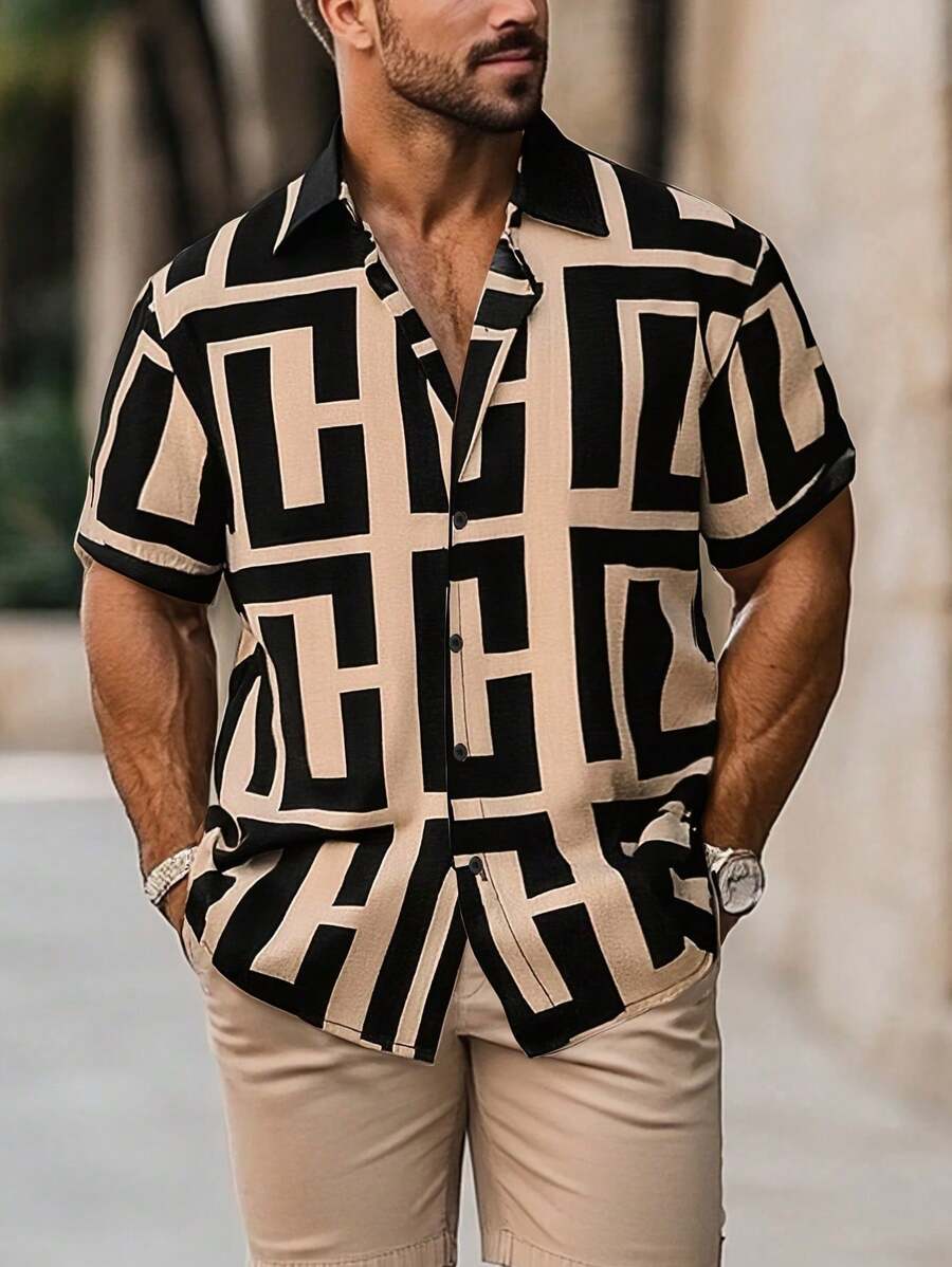 Camisa de manga corta con botones y cuello para hombres, con diseño de color de contraste, apta para uso casual, diario, trayecto, estilo callejero, tallas grandes, verano