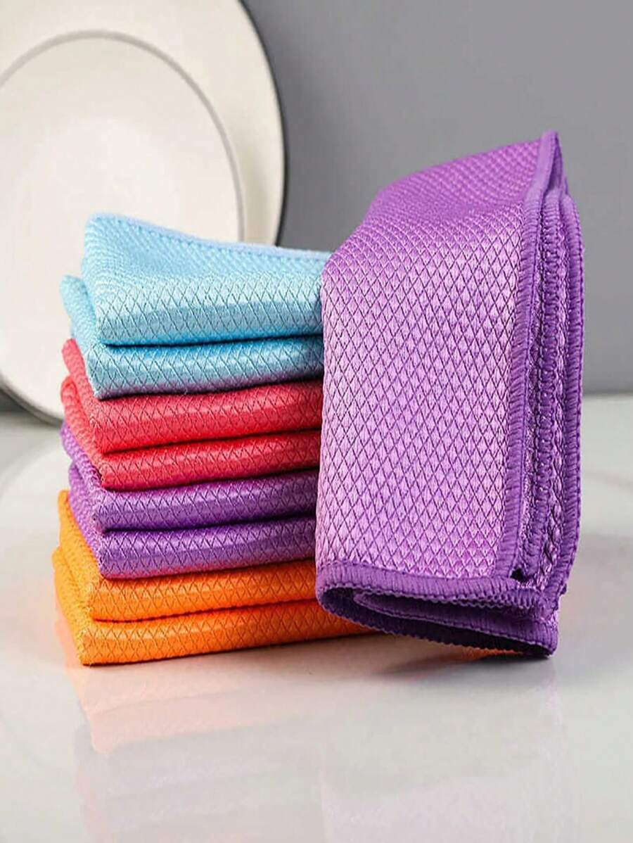 Lavette à motif sans couture d'écailles de poisson, linge absorbant pour le lavage de la vaisselle, des vitres, des miroirs, des tables, rag de nettoyage de la maison et de la cuisine, lavette super absorbante pour le nettoyage des vitres, chiffon de nettoyage de voiture