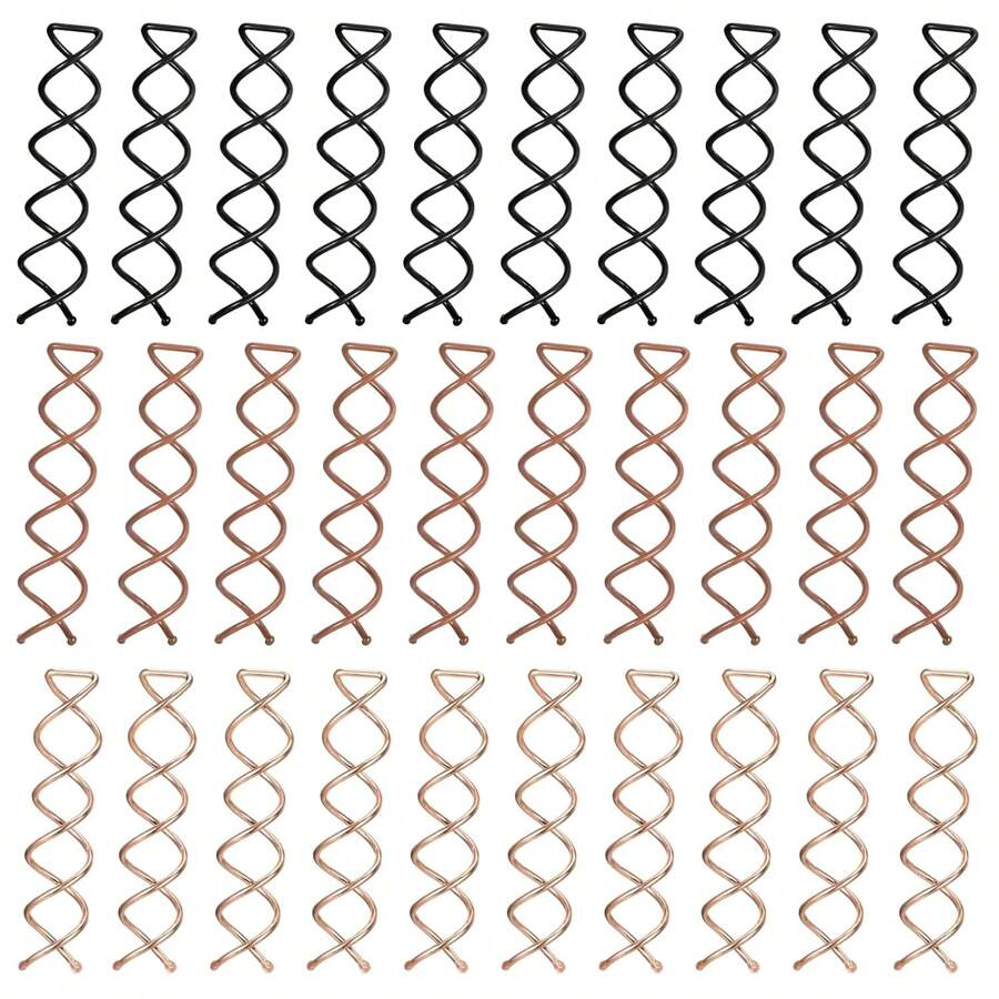 30 Stücke/Set geometrisches Muster Spiral Haarklammern, geeignet für Mädchen, Frauen und Kinder, kratzfeste runde Klemmen und Dutt-Twister, Haarzubehör, Legierung Material, für alle Jahreszeiten