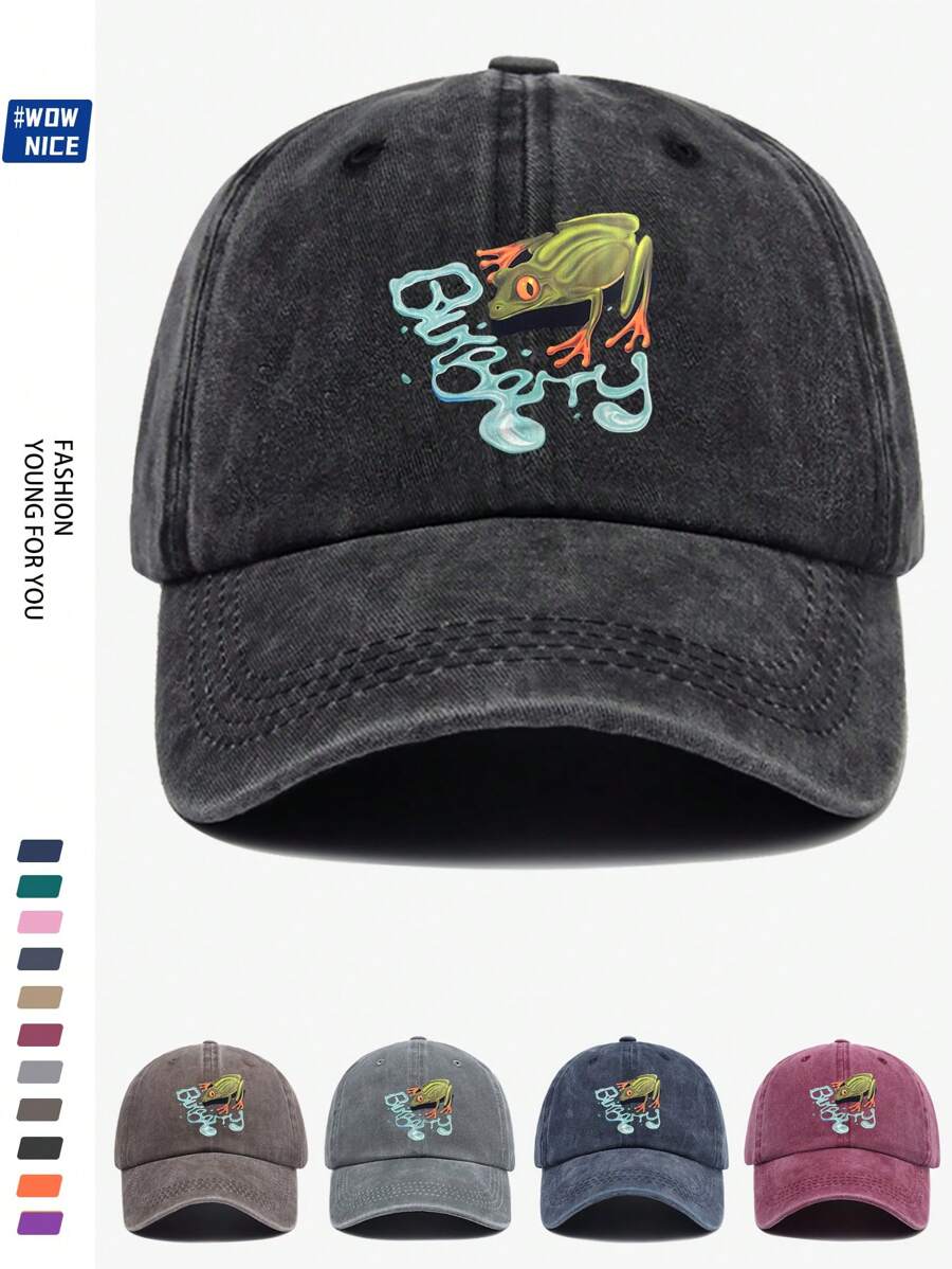 1pc Fashion Baseball Cap With "Funny Frog" Print, Adjustable Size, Unisex Urban Casual Baseball Hat, Vintage Breathable Design, Comfortable For All Seasons, Multiple Colors And Sizes Available, Suitable For Beach And Holiday (2025 Spring Series)