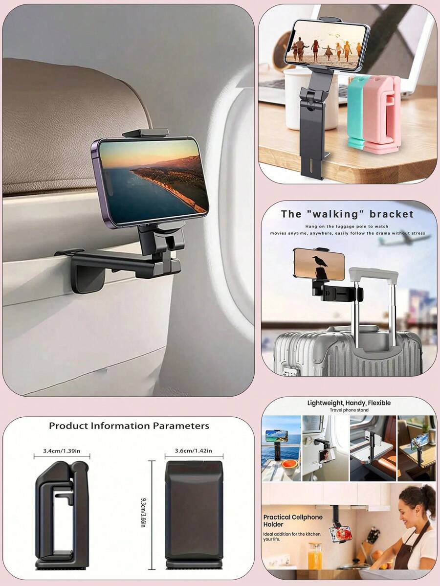 Simple Multifunctional 360° Rotating Cell Phone Holder, Lightweight And Portable, Easy To Install, Car Cell Phone Holder Dashboard Mirror Car Navigation Bracket, Universal Plane Journey Cell Phone Support Bracket, Car Car, Travel Vacation, Air Travel Essential Cell Phone Holder, Multifunctional Multi-Scenario Use, Office Use, Use At Home, Desktop Use, Car Use, Journey Use Perfect Holiday Gift, Perfect Mother's Day Gift