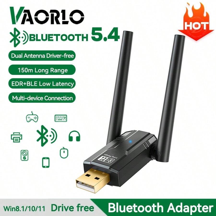 KZ 150m USB Bluetooth Adapter, 5.4 Bluetooth Adapter For PC, Plug & Play For Windows 11/10/8.1, Bluetooth Receiver & Transmitter For Keyboard/Mouse/Headphone/Speakers/Printer