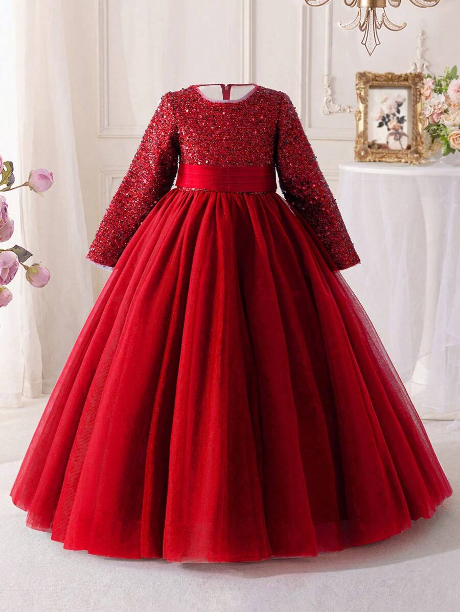 Girls Luxury Long Dress, Spring & Autumn Children Princess Dress