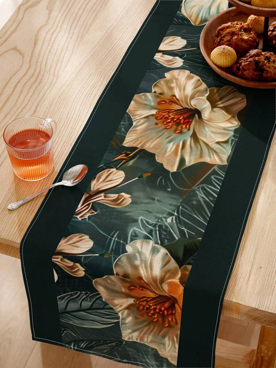 1pc Vintage Watercolor Style Floral, Leaves & Plants Pattern Rectangular Single-Sided Printed Table Runner, Suitable For Dining Room, Kitchen, Home Decor, Furniture Cover, Indoor/Outdoor Events, Gifts For Family