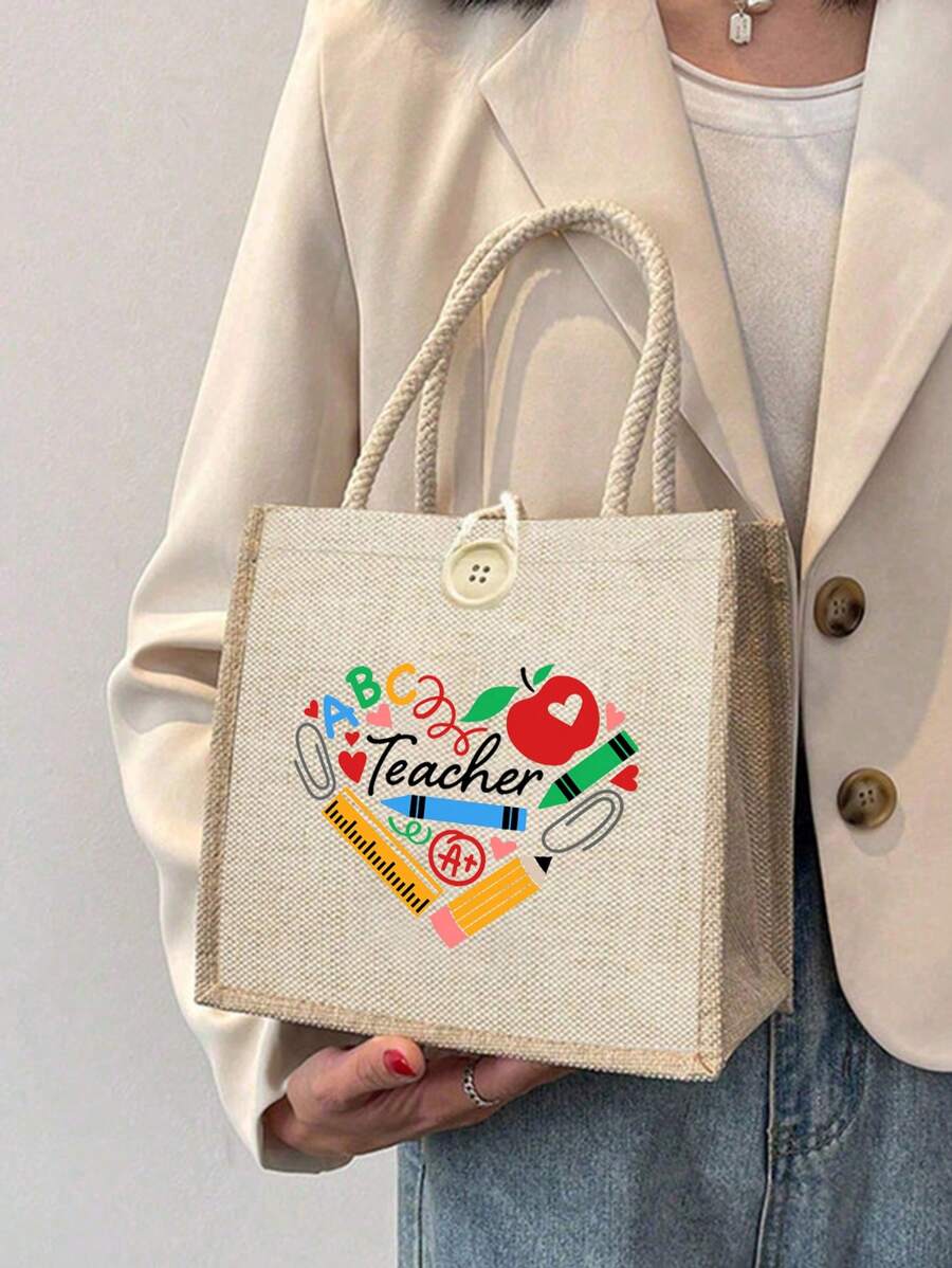 Bolsa de tela para maestras con diseño en forma de corazón e impresión de "Maestra", regalo perfecto para maestras mujeres, hermanas, niñas y sobrinas en el Día del Maestro, cumpleaños o Acción de Gracias
