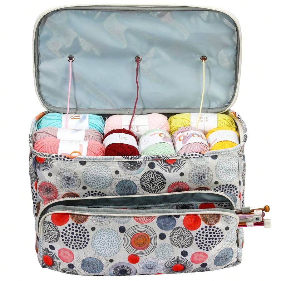 1pc Colourful Circle Pattern Yarn Crochet Hookah Storage Ladies Tote Bag, Square Wool Storage Bag, Oversized Portable Storage Bag Suitable For All Kinds Of Miscellaneous Storage, Suitable For Outing Use, Mother's Day Gift