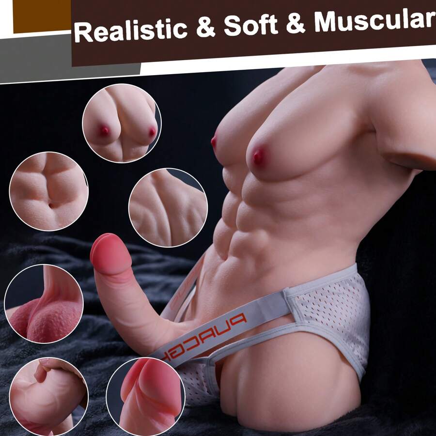 20 Pound Realistic Torso Men's Sex Doll, Life Size Sex Doll With Flexible Dildo, Realistic Sex, Equipped With A 7-Inch Flexible Huge Penis, Used For G-Spot Anal Clitoral Stimulation, A Neutral Masturbator Sex Toy For Gay And Lesbian Couples, Suitable For Female Masturbation (Clothing Not Included)