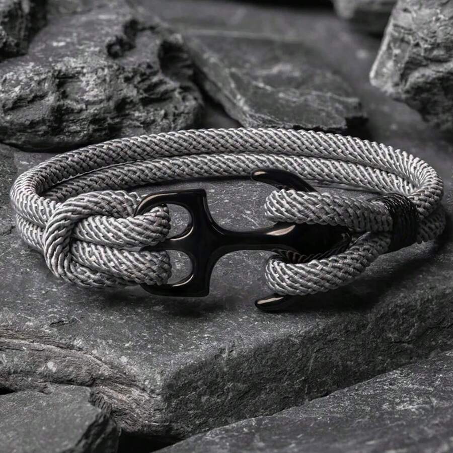 1 pieza Brazalete con forma de cuerda y ancla náutica, brazalete de moda para hombres y mujeres, accesorio de viaje
