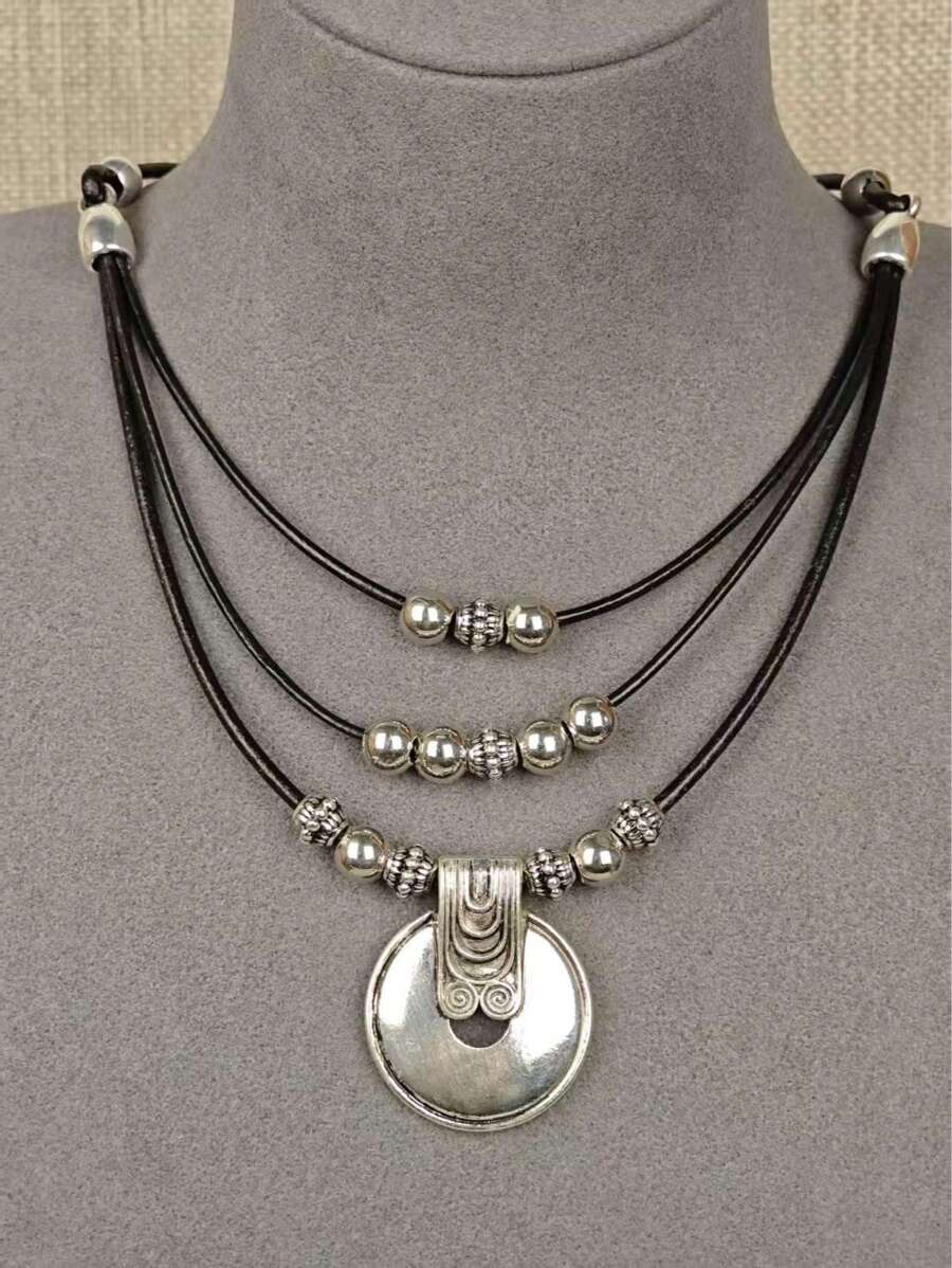 1 pezzo Collana con pendente rotondo in metallo stile boho da spiaggia, collana personalizzata come regalo per le donne