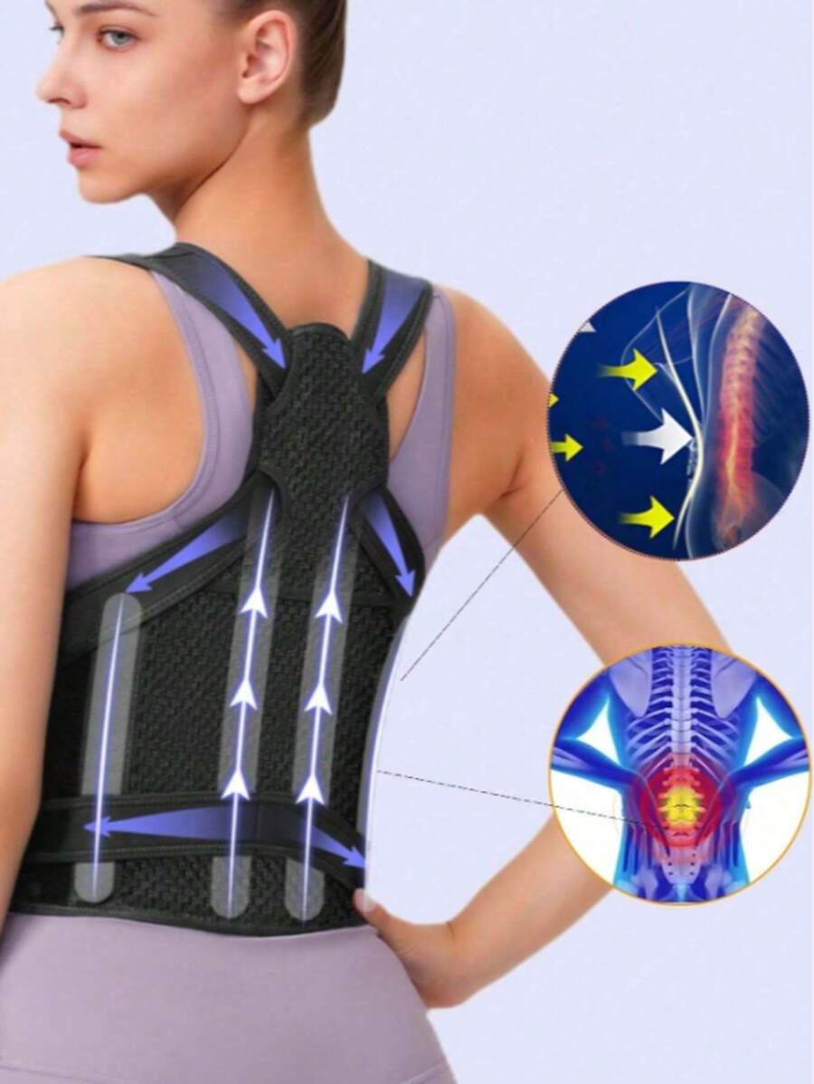 1 pièce du correcteur de posture pour le dos le plus récent en 2025 pour femmes et hommes. Redresseur de dos pour la correction de la scoliose et la bosse. Entièrement réglable avec un soutien pour les épaules. Correcteur de la colonne vertébrale avec support réglable. Accessoires de gym pour ceintures lombaires