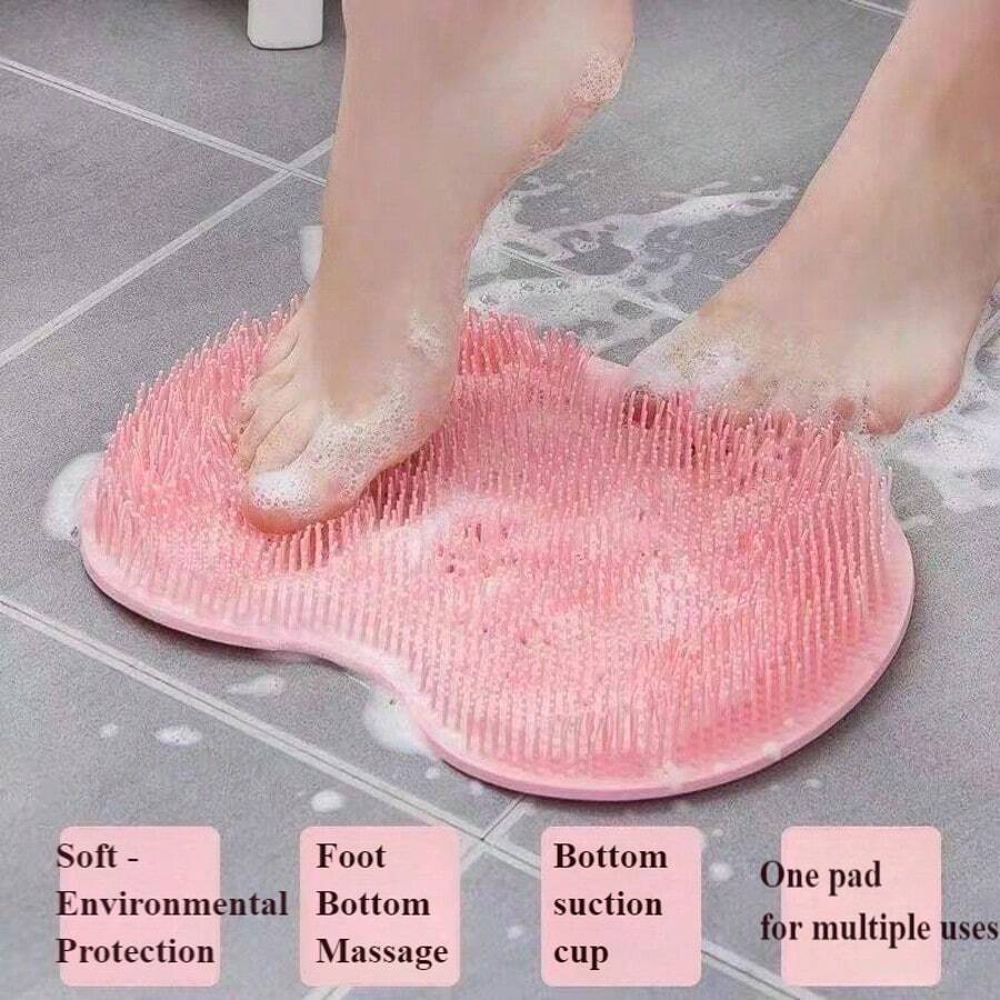 1pc Pink Silicone Foot Massager & Scrubber Pad Set For Bathroom Foot Washing And Rubbing Wonder, Slouchy Person's Foot Brush, Foot Sole Massage Pad, Home Bathroom Foot Rubbing Pad, Anti-Slip Foot Washing Strap, Suction Cup