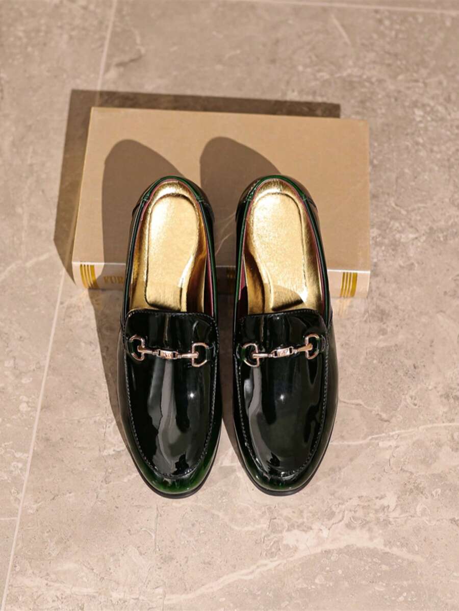 1 Pair Casual Ombre Men's Shoes, Polyurethane Metal Chain Slip-On, Suitable For Office, Party, Outdoor, Campus, All Season