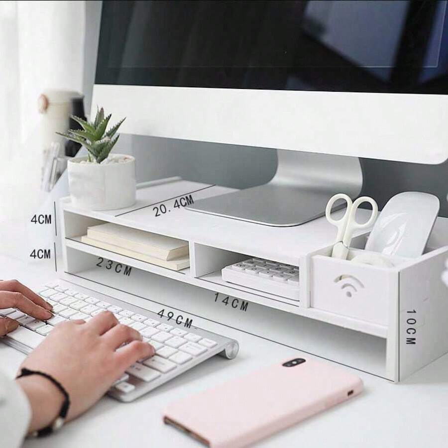 1 pieza Estante elevador para monitor de computadora, soporte multifuncional para portátil con cajón de almacenamiento, organizador de escritorio con cajón para oficina