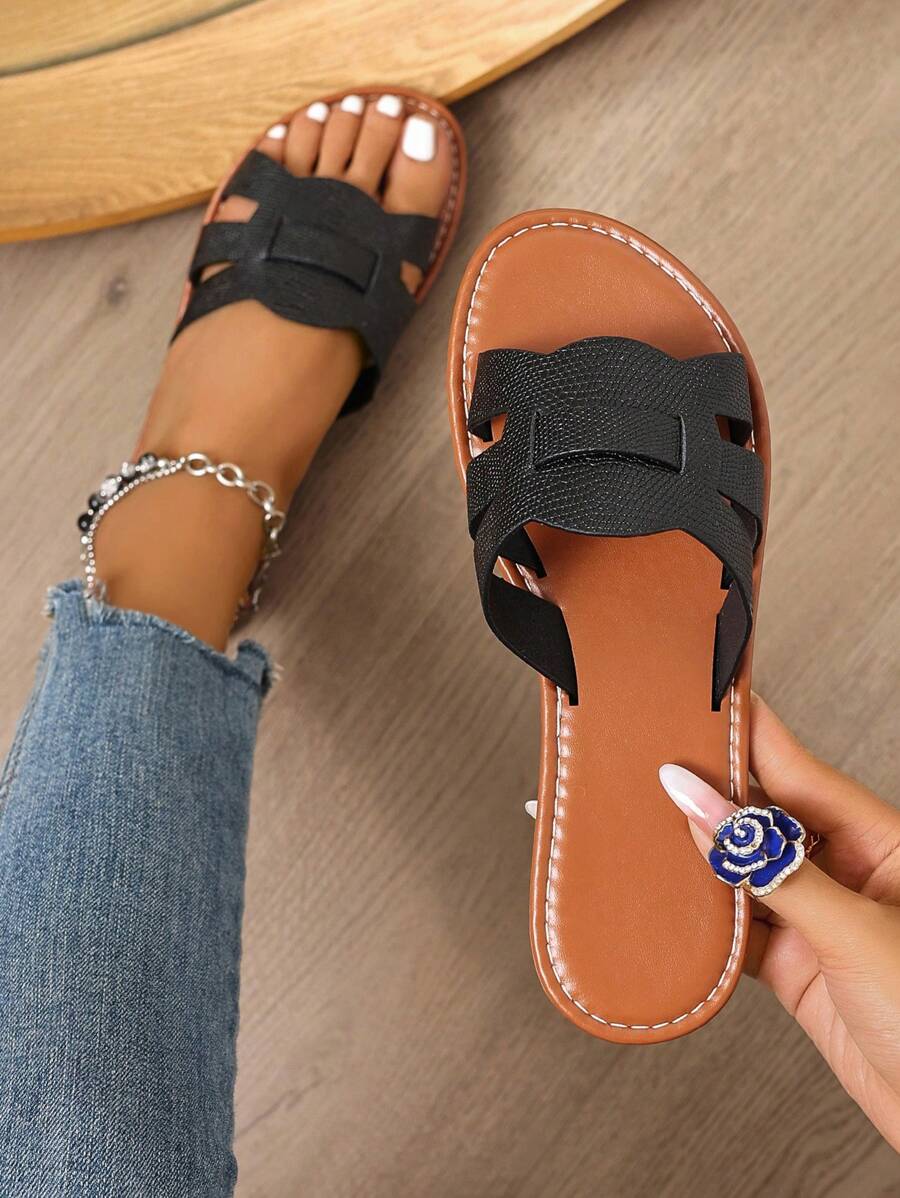 Nuevas chanclas de moda de primavera/verano para mujer, sandalias de deslizamiento romano casual con tira, cómodas sandalias tipo mula sin cordones, plantilla plana en negro/beige/marrón, diseño Desert Key recomendado por bloggers, sandalias cuña con pedrería en la suela gruesa, zapatos de playa de verano, sandalias minimalistas francesas de tira con tacón bajo y punta redonda