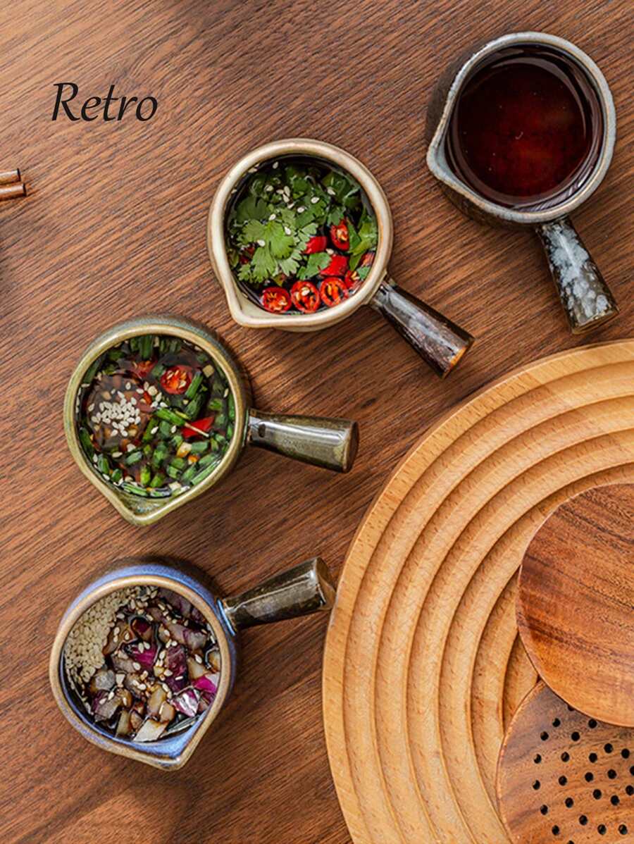 1PC Retro High-Quality Glazed Ceramic Juice Pit, Capacity Approximately 2oz, Small Juice Pot, Mini Milk Cup, Coffee Accessory, Milk Cup With Handle, Western Food Juice Pit, Suitable For Restaurant And Kitchen Seasonings, Picnic Juice Pit, Easy To Clean, Can Be Used All Year Round.,School Supplies