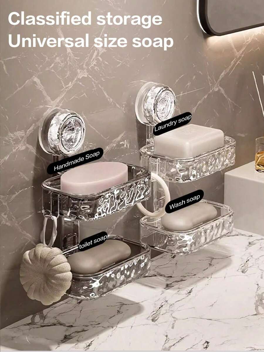 1pc Suction Cup Soap Dish, Strong Vacuum Suction Cup Soap Holder Without Drilling, Removable, Suitable For Shower, Bathroom, Bathtub And Kitchen Sink Bathroom Decor Fall Decor Back To School