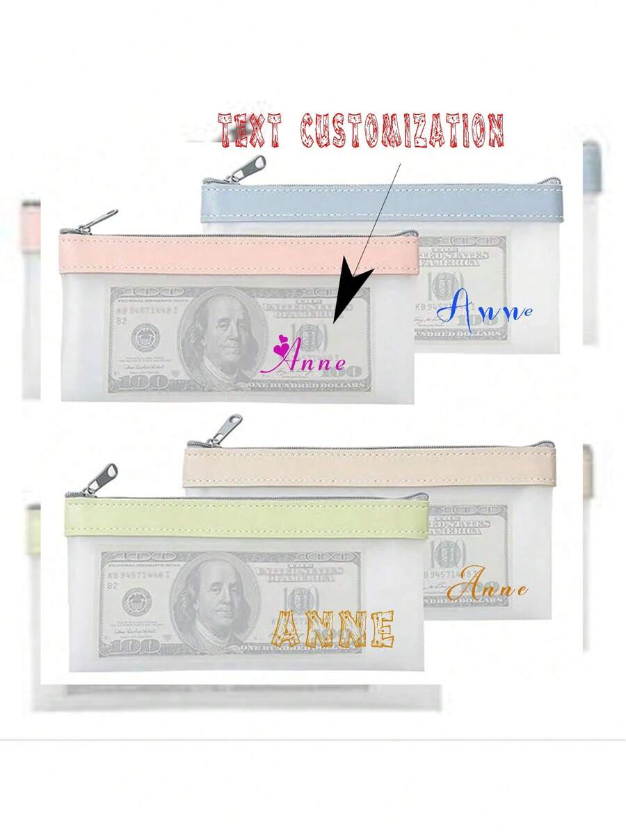 Individuelle, lässige TPU-Reißverschlusstasche mit Buchstabenmotiv, mehrfarbige Bankeinlagen-Geldbörse, 7,82 x 3,94 Zoll großer transparenter Bargeld-Organizer-Umschlag, Urlaubs- und Alltagsgeschenk für Tochter/Ehefrau/Oma/Klassenkameradin/Freundin/Großtante