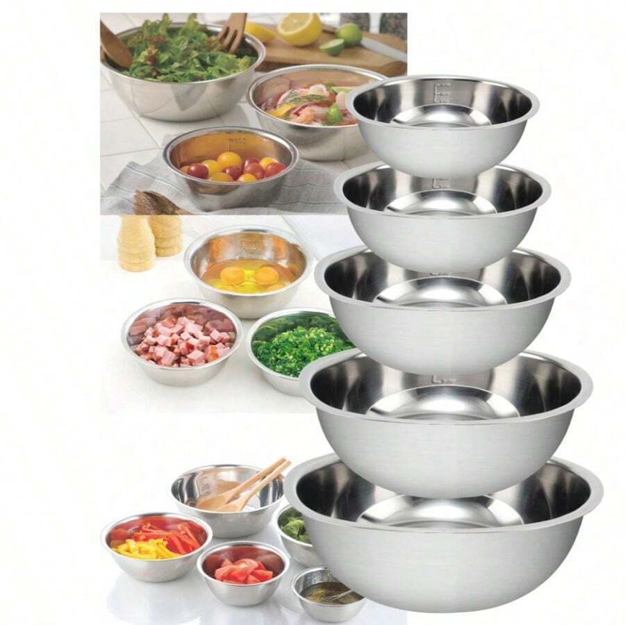 1pc Stainless Steel Thicker Multi-Function Large Basin Set, Includes Rinse Vegetables Basin, Measuring Scales, Condiment Pot, Soup Bowl