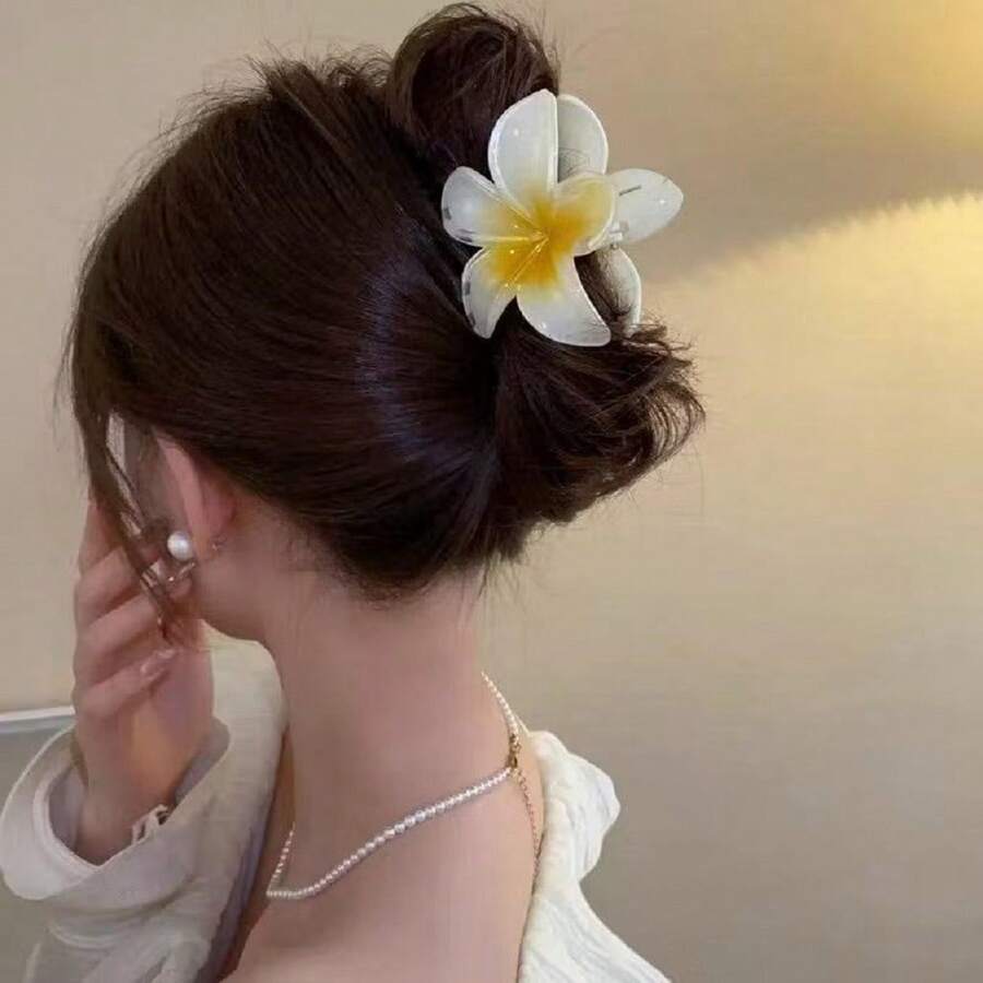 Prendedor de Cabelo com Clip Flor Transparente, Estilo Coreano, Acessório Feminino