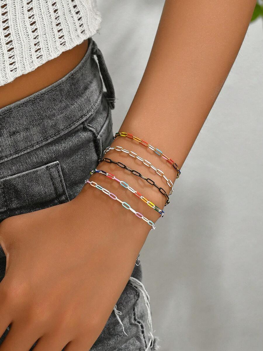 1 pieza Brazalete de cadena de cobre de colores a la moda, accesorio casual diario unisex, regalo para ocasiones especiales