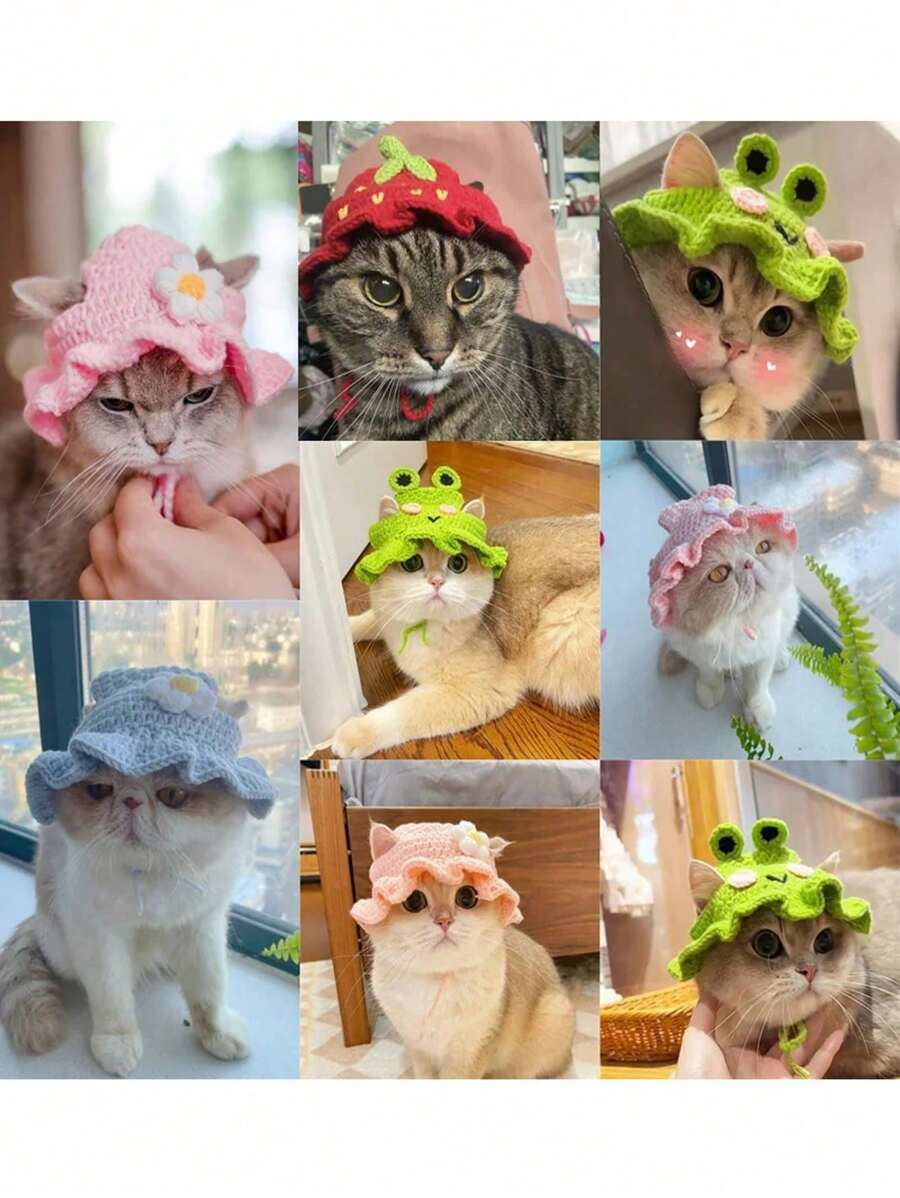 1pc Handmade Knitted Pet Hat, Cute Funny Costume For Cats And Small Dogs