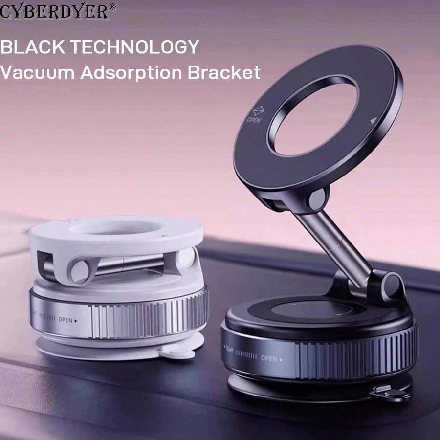 CyberDyer Suporte magnético a vácuo para celular atualizado com braço ajustável - design dobrável, telescópico e com rolamento de metal, suporte de telefone com ventosa ultra reforçada de 360° para suportes de celular MagCell para iPhone e Android para carro/chuveiro/viagem/academia/espelho liso, suporte para celular, acessórios para carro