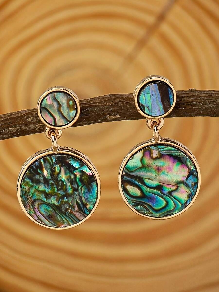 1 Pair Vintage Boho Geometric Shell Design Earrings, Simple Fashion Earrings For Women, Suitable For Daily Wear And Vacation