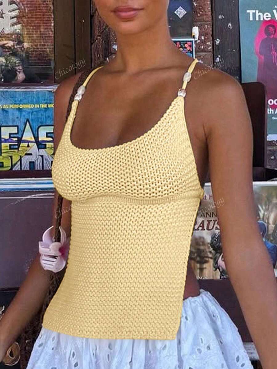 Women Solid Backless Lace Up Knitted Crochet Crop Top Sexy Y2K Tops