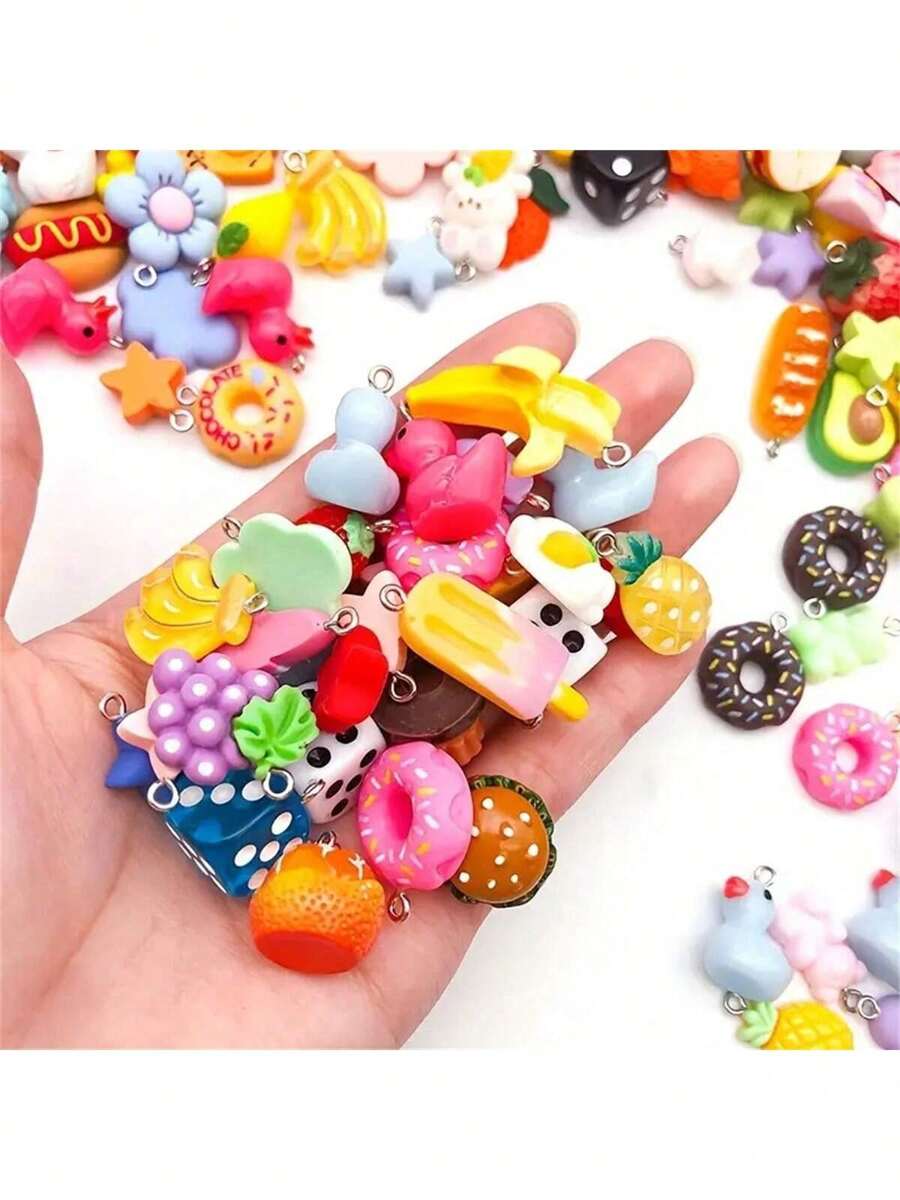10/20/30/50/100/Stück bunte Harz Charms - verspieltes Tier, Obst & Lebensmittel Serie - bunter DIY Schmuckherstellungs-Set für Halsketten, Armbänder, Ohrringe - langanhaltend, leicht & farbbeständig - ideal für Bastelbegeisterte, Schmuckherstellung Zubehör